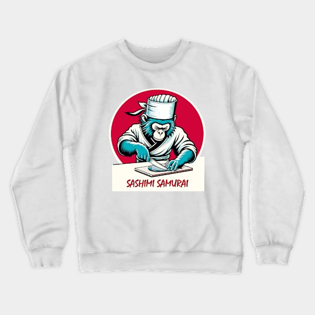 Sushi Master Monkey - Retro Japanese Chef Cartoon Crewneck Sweatshirt by TimeWarpWildlife